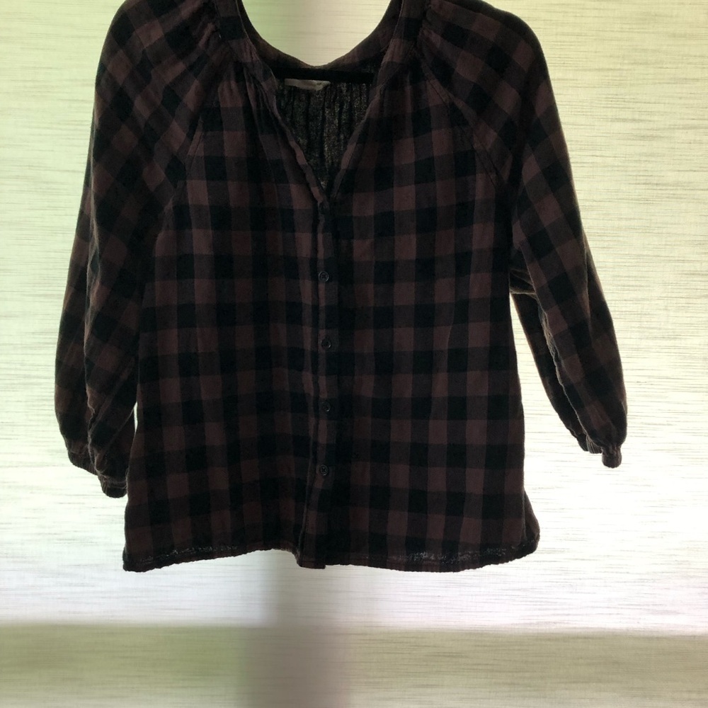 Beach Lunch Lounge Black and Brown Plaid Shirt